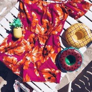Pink and Orange bright colored OTS romper